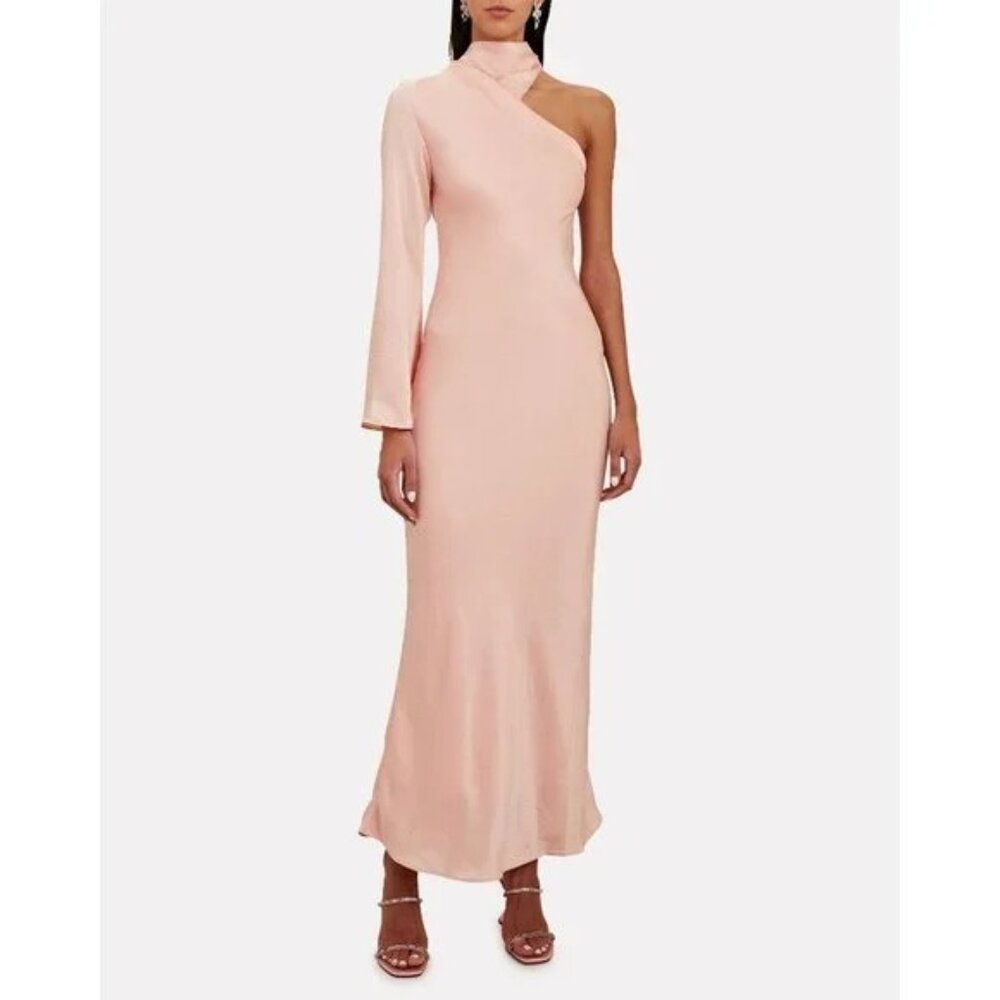 SIGNIFICANT OTHER Rhiannon One Shoulder Satin Pink Maxi Dress size 4